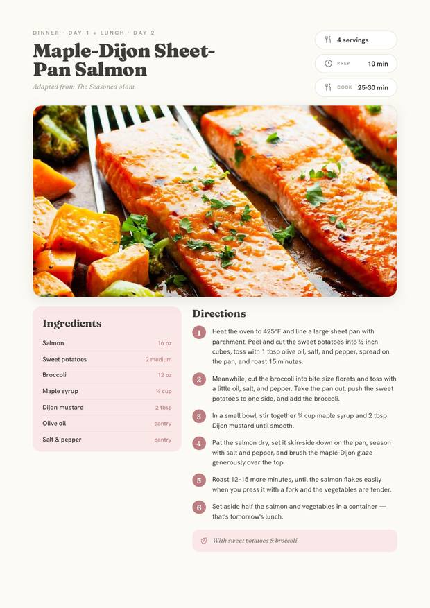 Dinner recipe card